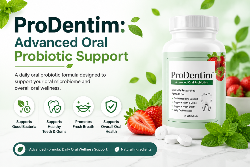 ProDentim before and after results - oral probiotic supplement bottle with natural ingredients